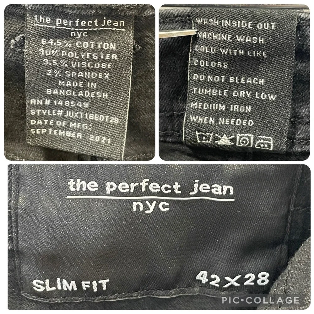 NWT NYC The Perfect Jean Mens 42x28 Jeans Slim Fit Black Stretch NEW
